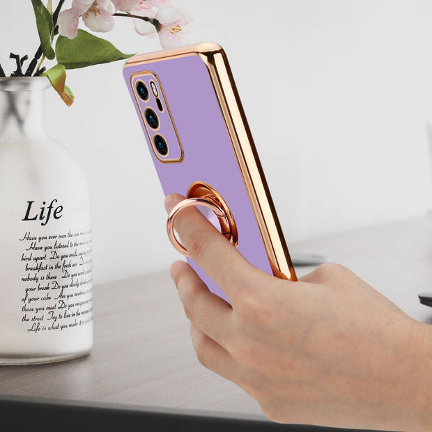 Cadorabo Hoesje geschikt voor Huawei P40 in Glossy Licht Paars - Goud - Beschermhoes Camerabescherming magnetische