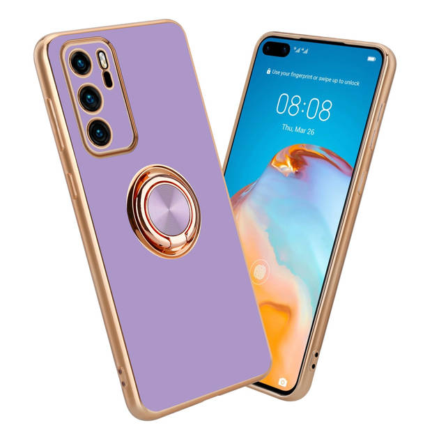 Cadorabo Hoesje geschikt voor Huawei P40 in Glossy Licht Paars - Goud - Beschermhoes Camerabescherming magnetische