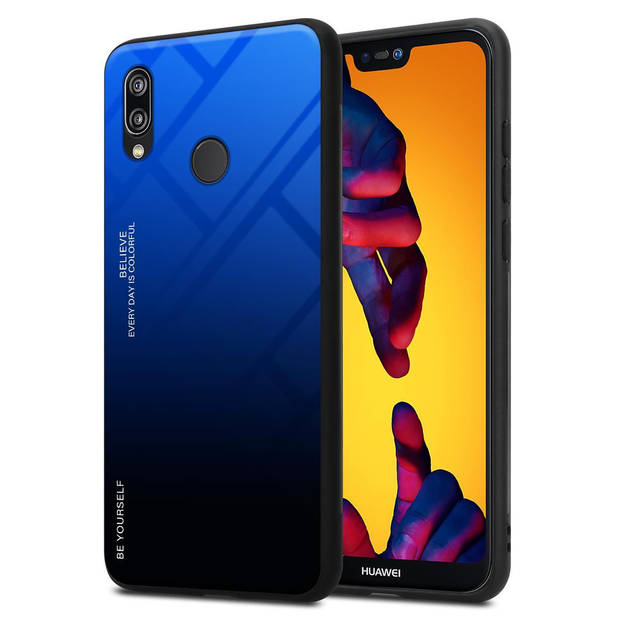 Cadorabo Hoesje geschikt voor Huawei P20 LITE 2018 / NOVA 3E in BLAUW - ZWART - Tweekleurige beschermhoes TPU-silicone