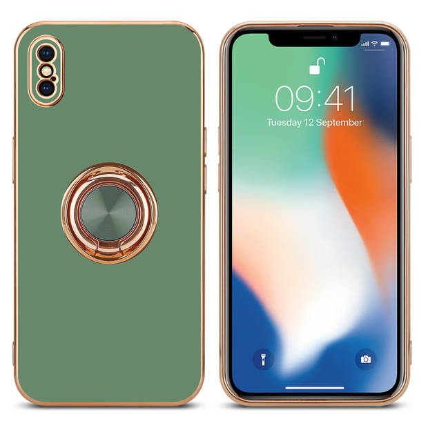 Cadorabo Hoesje geschikt voor Apple iPhone XS MAX in Glossy Licht Groen - Goud - Beschermhoes Camerabescherming