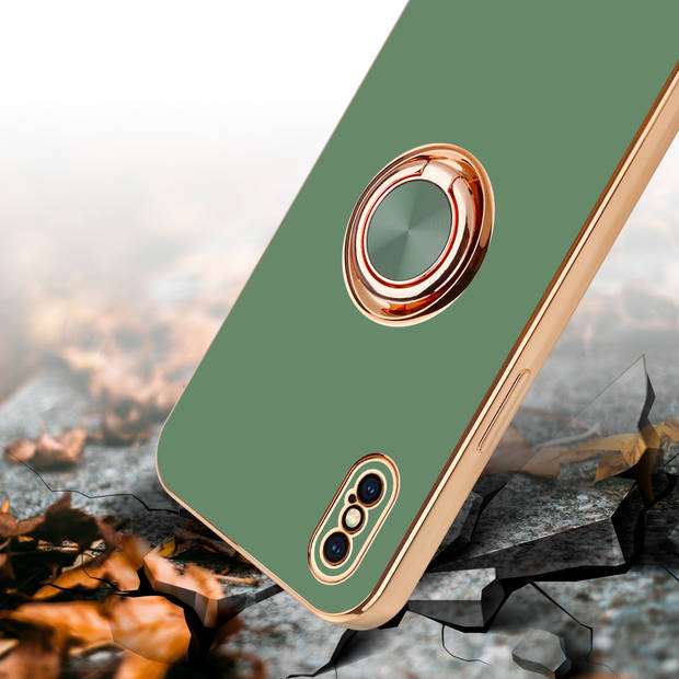 Cadorabo Hoesje geschikt voor Apple iPhone XS MAX in Glossy Licht Groen - Goud - Beschermhoes Camerabescherming