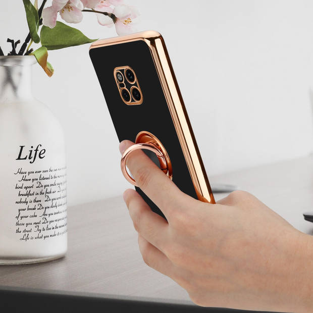 Cadorabo Hoesje geschikt voor Huawei MATE 20 PRO in Glossy Zwart - Goud - Beschermhoes Camerabescherming magnetische