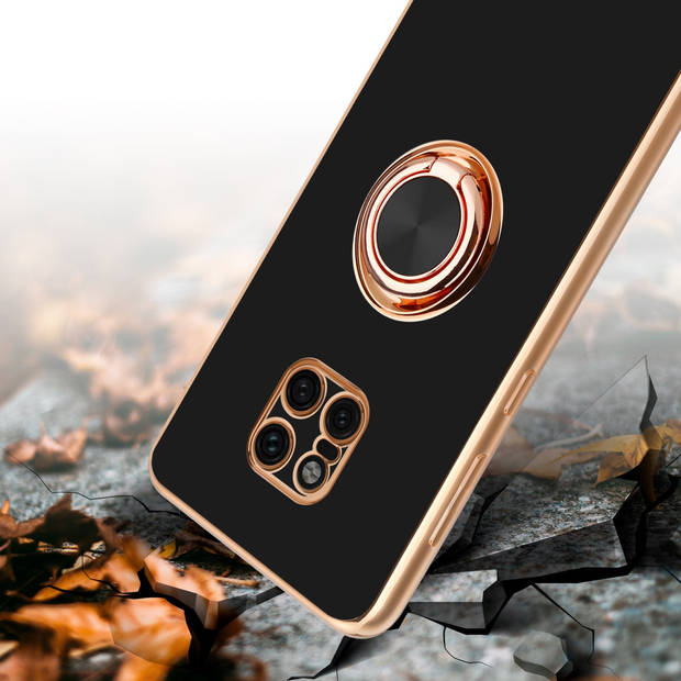 Cadorabo Hoesje geschikt voor Huawei MATE 20 PRO in Glossy Zwart - Goud - Beschermhoes Camerabescherming magnetische