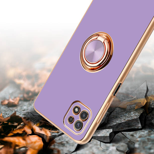 Cadorabo Hoesje geschikt voor Samsung Galaxy A22 5G in Glossy Licht Paars - Goud - Beschermhoes Camerabescherming