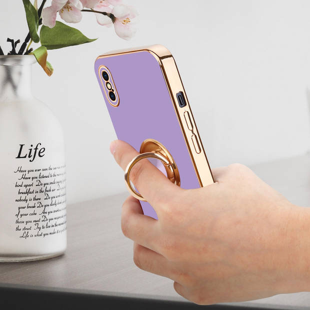 Cadorabo Hoesje geschikt voor Apple iPhone XS MAX in Glossy Licht Paars - Goud - Beschermhoes Camerabescherming