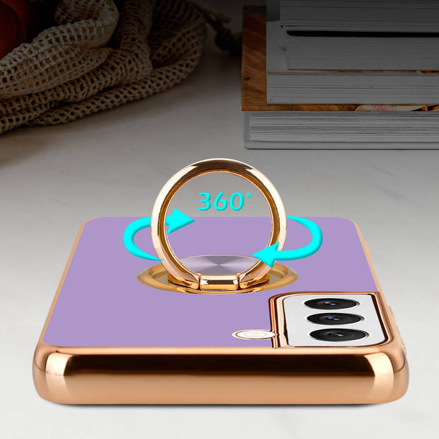 Cadorabo Hoesje geschikt voor Samsung Galaxy S22 in Glossy Licht Paars - Goud - Beschermhoes Camerabescherming