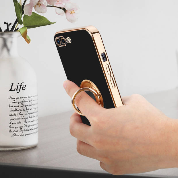 Cadorabo Hoesje geschikt voor Apple iPhone 7 PLUS / 7S PLUS / 8 PLUS in Glossy Zwart - Goud - Beschermhoes