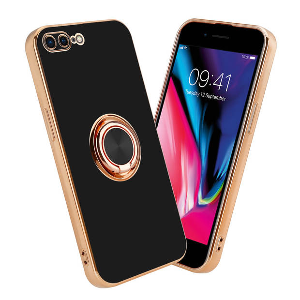 Cadorabo Hoesje geschikt voor Apple iPhone 7 PLUS / 7S PLUS / 8 PLUS in Glossy Zwart - Goud - Beschermhoes