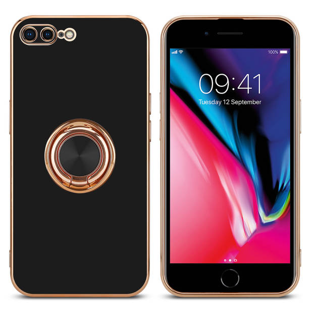 Cadorabo Hoesje geschikt voor Apple iPhone 7 PLUS / 7S PLUS / 8 PLUS in Glossy Zwart - Goud - Beschermhoes