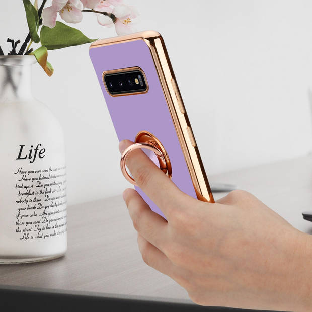 Cadorabo Hoesje geschikt voor Samsung Galaxy S10 4G in Glossy Licht Paars - Goud - Beschermhoes Camerabescherming