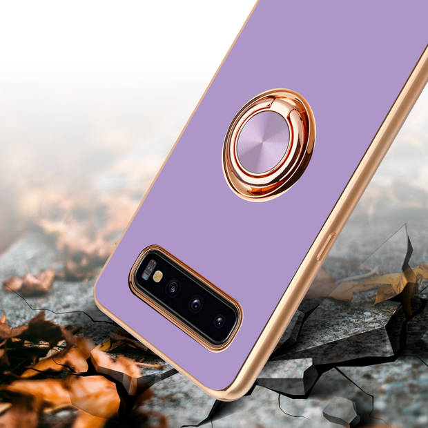 Cadorabo Hoesje geschikt voor Samsung Galaxy S10 4G in Glossy Licht Paars - Goud - Beschermhoes Camerabescherming