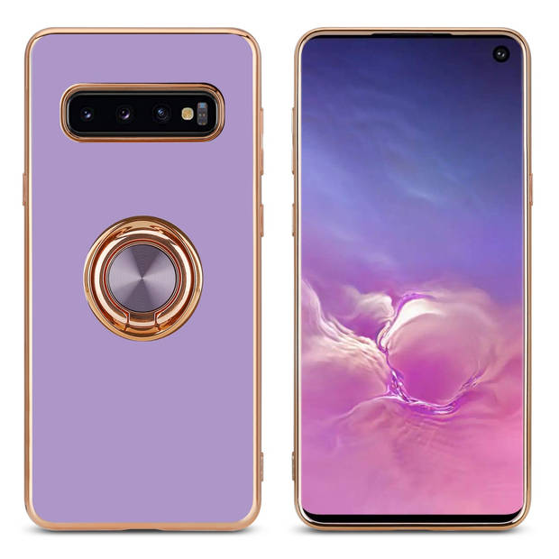 Cadorabo Hoesje geschikt voor Samsung Galaxy S10 4G in Glossy Licht Paars - Goud - Beschermhoes Camerabescherming