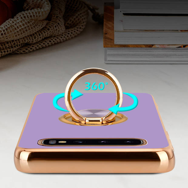 Cadorabo Hoesje geschikt voor Samsung Galaxy S10 PLUS in Glossy Licht Paars - Goud - Beschermhoes Camerabescherming