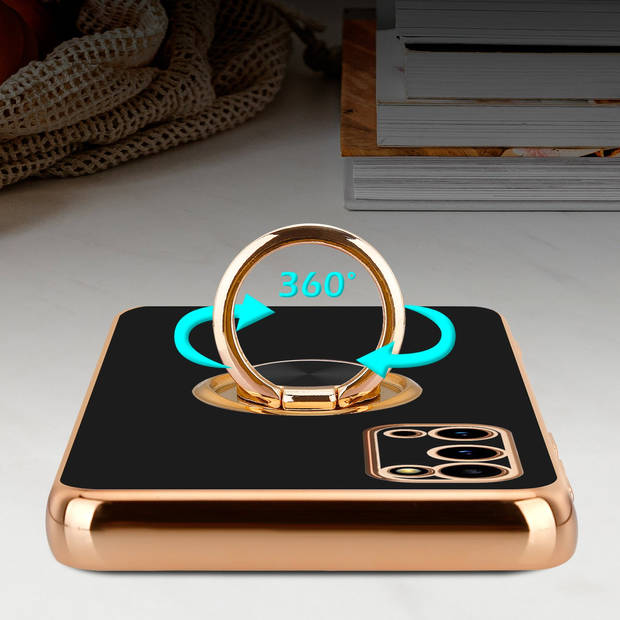 Cadorabo Hoesje geschikt voor Samsung Galaxy S20 in Glossy Zwart - Goud - Beschermhoes Camerabescherming magnetische