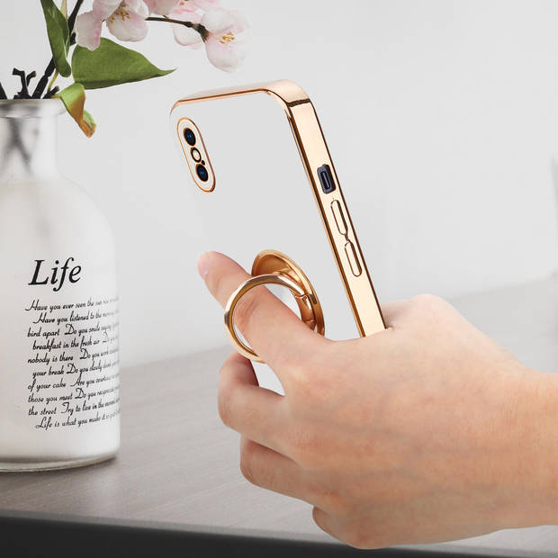 Cadorabo Hoesje geschikt voor Apple iPhone XS MAX in Glossy Wit - Goud - Beschermhoes Camerabescherming magnetische