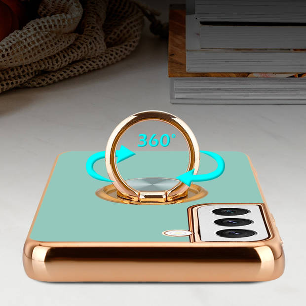 Cadorabo Hoesje geschikt voor Samsung Galaxy S22 in Glossy Turquoise - Goud - Beschermhoes Camerabescherming