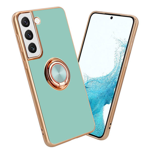 Cadorabo Hoesje geschikt voor Samsung Galaxy S21 PLUS in Glossy Turquoise - Goud - Beschermhoes Camerabescherming