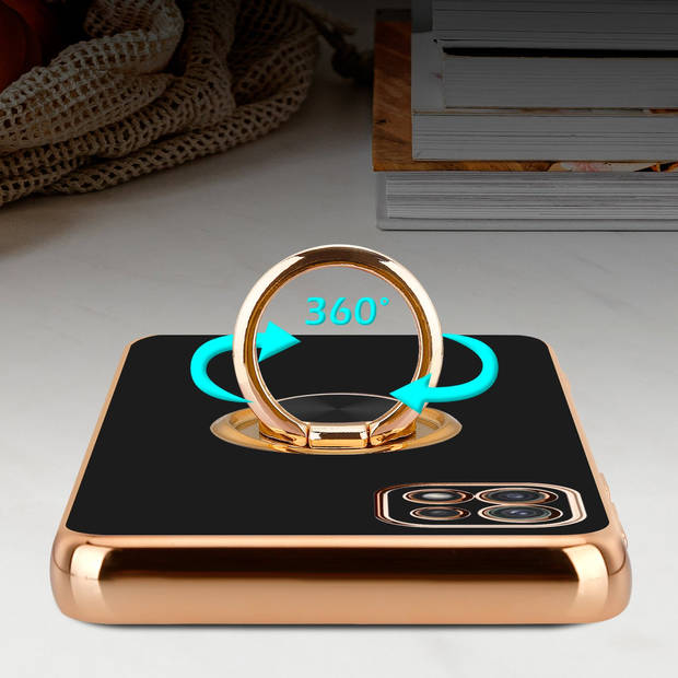 Cadorabo Hoesje geschikt voor Samsung Galaxy A22 5G in Glossy Zwart - Goud - Beschermhoes Camerabescherming magnetische