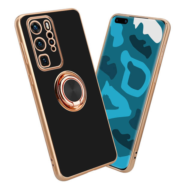 Cadorabo Hoesje geschikt voor Huawei P40 PRO in Glossy Zwart - Goud - Beschermhoes Camerabescherming magnetische