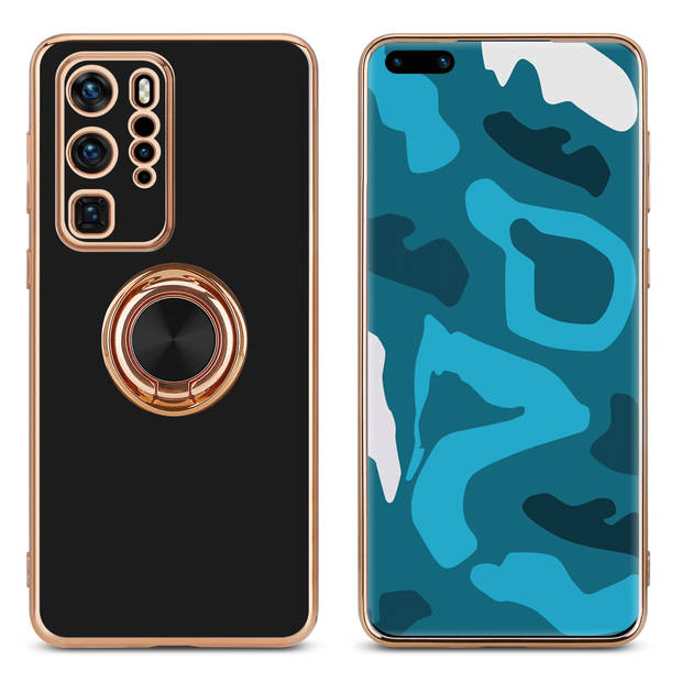 Cadorabo Hoesje geschikt voor Huawei P40 PRO in Glossy Zwart - Goud - Beschermhoes Camerabescherming magnetische