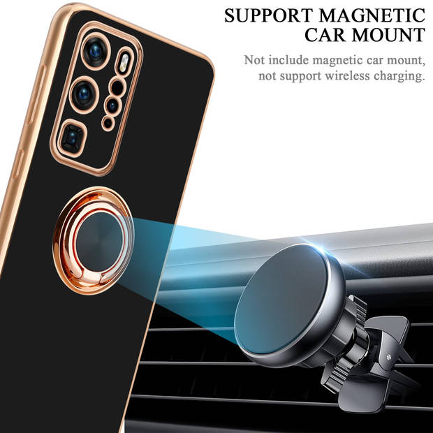 Cadorabo Hoesje geschikt voor Huawei P40 PRO in Glossy Zwart - Goud - Beschermhoes Camerabescherming magnetische