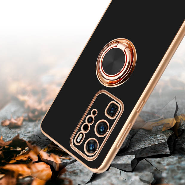 Cadorabo Hoesje geschikt voor Huawei P40 PRO in Glossy Zwart - Goud - Beschermhoes Camerabescherming magnetische