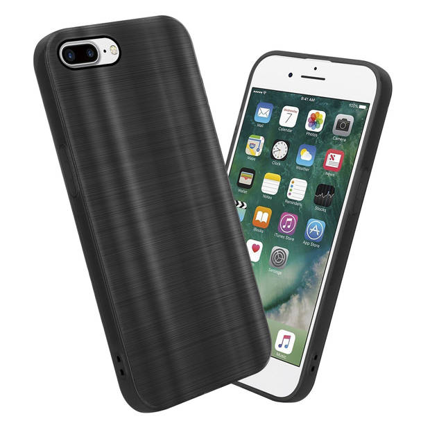 Cadorabo Hoesje geschikt voor Apple iPhone 7 PLUS / 7S PLUS / 8 PLUS in Brushed Zwart - Beschermhoes Case Cover TPU