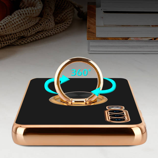 Cadorabo Hoesje geschikt voor Huawei P30 in Glossy Zwart - Goud - Beschermhoes Camerabescherming magnetische autohouder