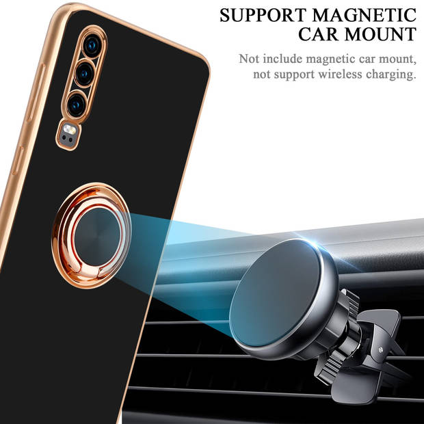 Cadorabo Hoesje geschikt voor Huawei P30 in Glossy Zwart - Goud - Beschermhoes Camerabescherming magnetische autohouder