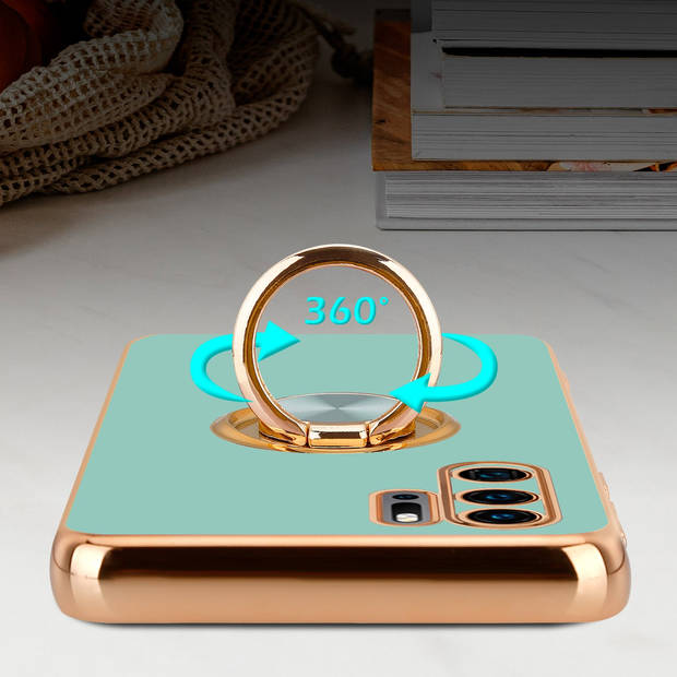 Cadorabo Hoesje geschikt voor Huawei P30 PRO in Glossy Turquoise - Goud - Beschermhoes Camerabescherming magnetische