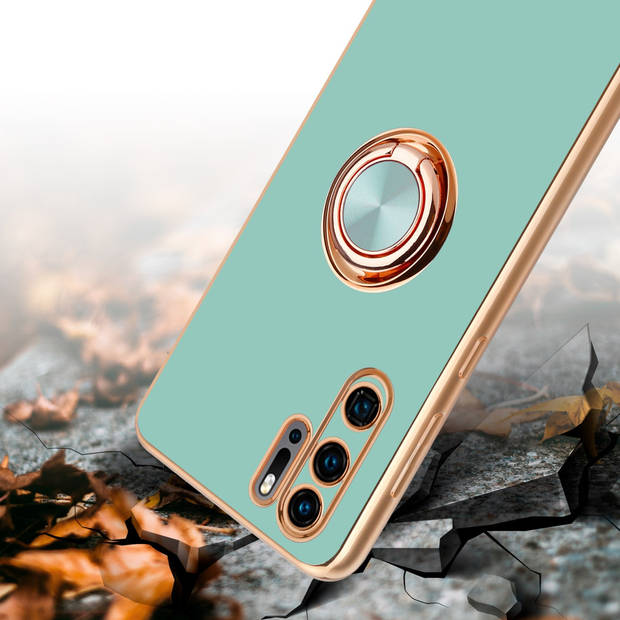 Cadorabo Hoesje geschikt voor Huawei P30 PRO in Glossy Turquoise - Goud - Beschermhoes Camerabescherming magnetische