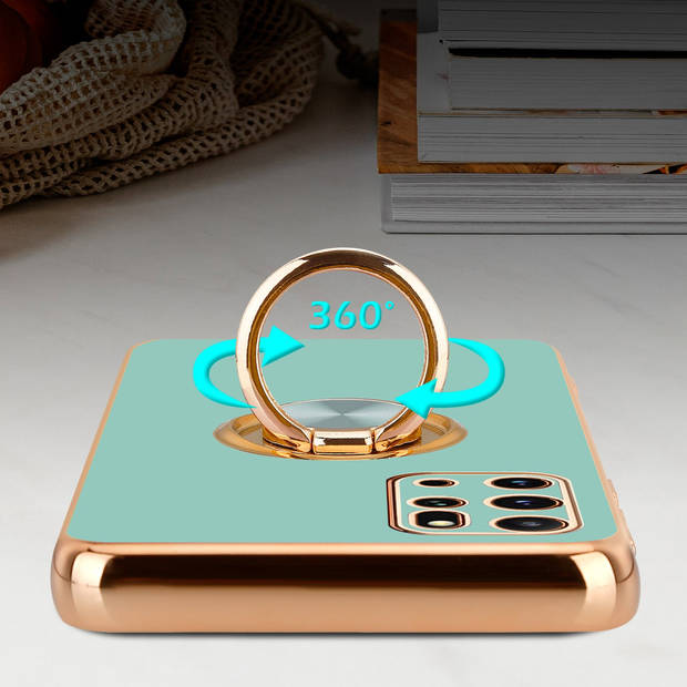 Cadorabo Hoesje geschikt voor Samsung Galaxy S20 PLUS in Glossy Turquoise - Goud - Beschermhoes Camerabescherming