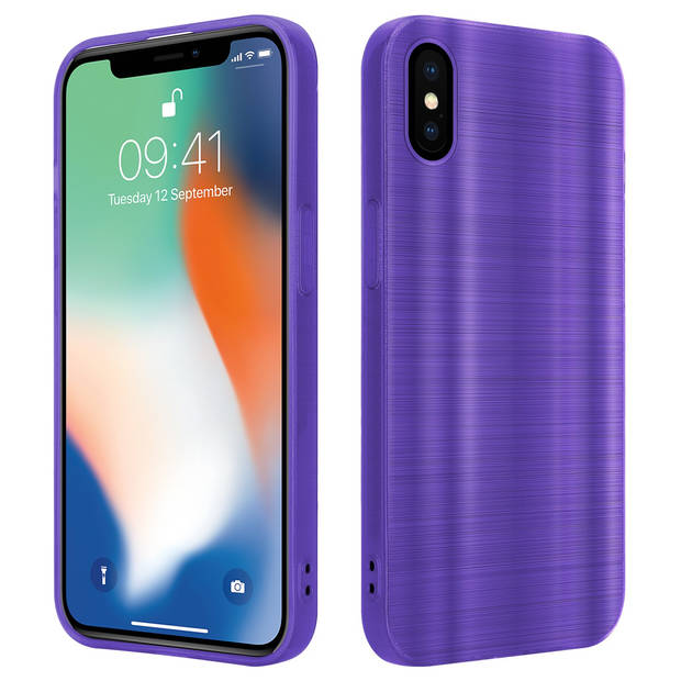 Cadorabo Hoesje geschikt voor Apple iPhone X / XS in Brushed Paars - Beschermhoes Case Cover TPU silicone