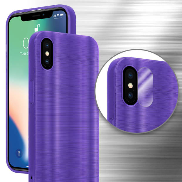 Cadorabo Hoesje geschikt voor Apple iPhone X / XS in Brushed Paars - Beschermhoes Case Cover TPU silicone