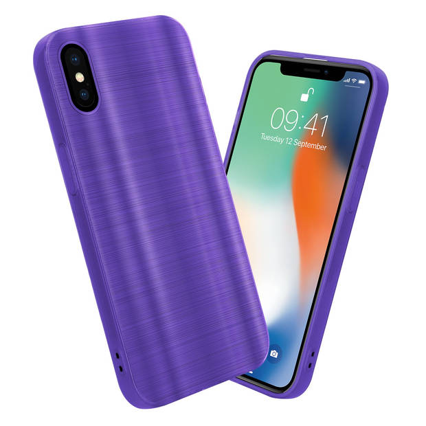 Cadorabo Hoesje geschikt voor Apple iPhone X / XS in Brushed Paars - Beschermhoes Case Cover TPU silicone