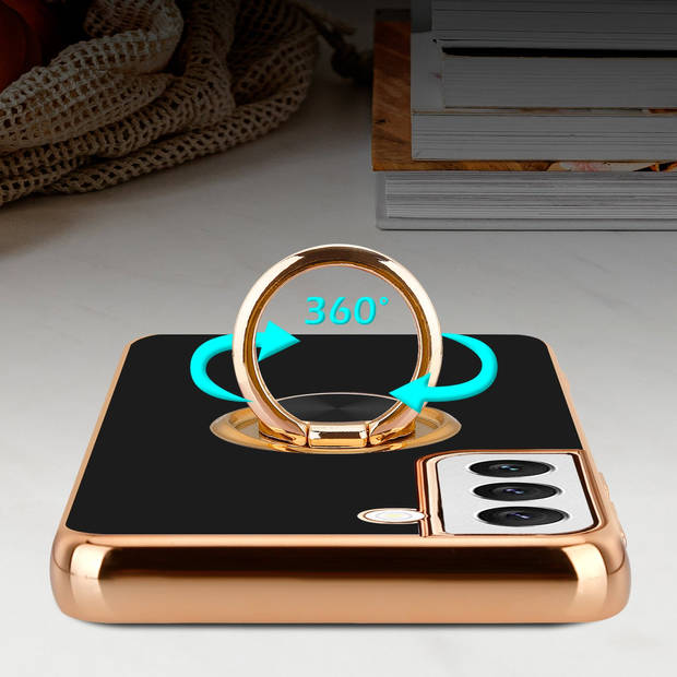 Cadorabo Hoesje geschikt voor Samsung Galaxy S22 PLUS in Glossy Zwart - Goud - Beschermhoes Camerabescherming