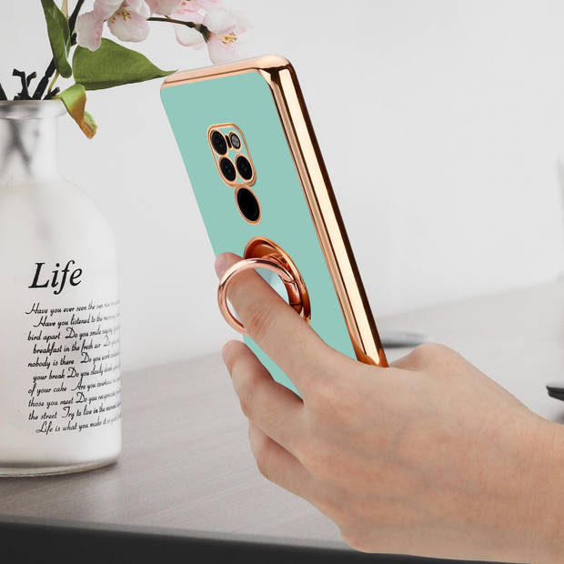 Cadorabo Hoesje geschikt voor Huawei MATE 20 in Glossy Turquoise - Goud - Beschermhoes Camerabescherming magnetische