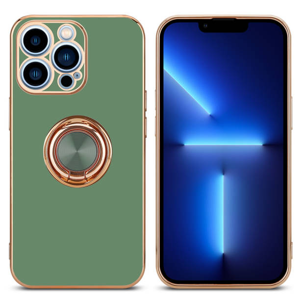 Cadorabo Hoesje geschikt voor Apple iPhone 13 PRO in Glossy Licht Groen - Goud - Beschermhoes Camerabescherming