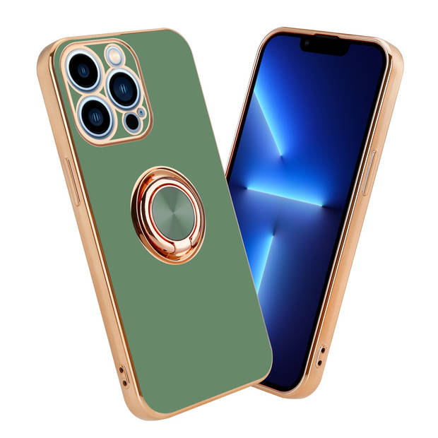 Cadorabo Hoesje geschikt voor Apple iPhone 13 PRO in Glossy Licht Groen - Goud - Beschermhoes Camerabescherming