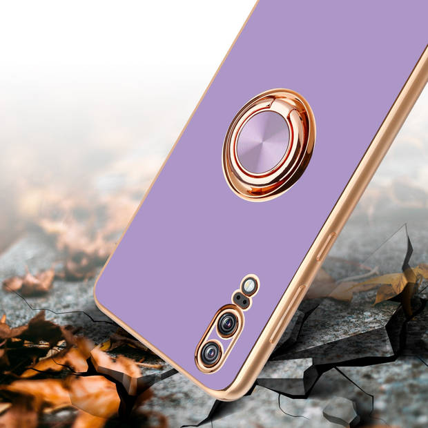 Cadorabo Hoesje geschikt voor Huawei P20 in Glossy Licht Paars - Goud - Beschermhoes Camerabescherming magnetische