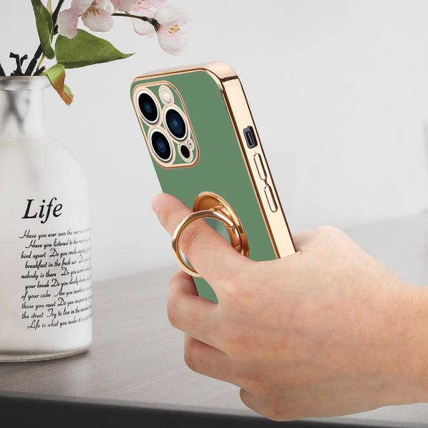 Cadorabo Hoesje geschikt voor Apple iPhone 14 PRO MAX in Glossy Licht Groen - Goud - Beschermhoes Camerabescherming