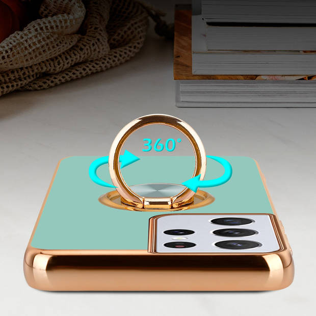 Cadorabo Hoesje geschikt voor Samsung Galaxy S21 ULTRA in Glossy Turquoise - Goud - Beschermhoes Camerabescherming