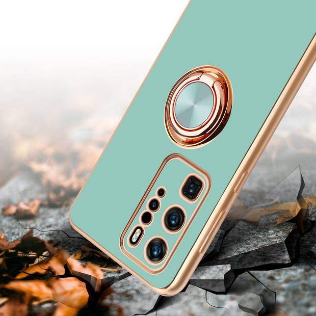 Cadorabo Hoesje geschikt voor Huawei P40 PRO in Glossy Turquoise - Goud - Beschermhoes Camerabescherming magnetische