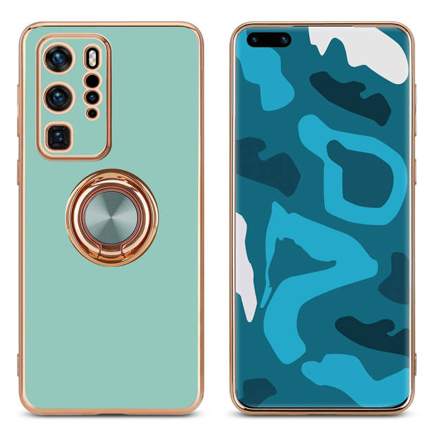 Cadorabo Hoesje geschikt voor Huawei P40 PRO in Glossy Turquoise - Goud - Beschermhoes Camerabescherming magnetische