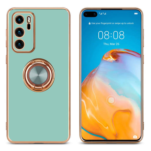 Cadorabo Hoesje geschikt voor Huawei P40 in Glossy Turquoise - Goud - Beschermhoes Camerabescherming magnetische