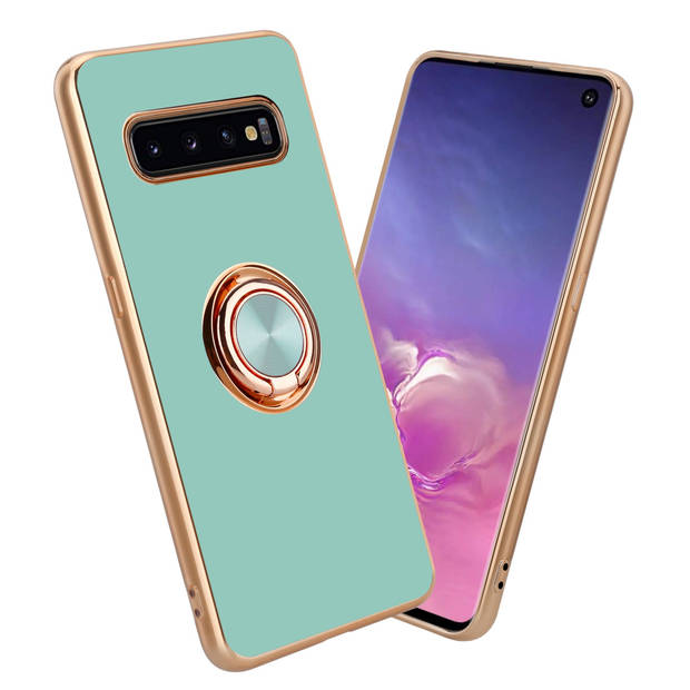 Cadorabo Hoesje geschikt voor Samsung Galaxy S10 PLUS in Glossy Turquoise - Goud - Beschermhoes Camerabescherming