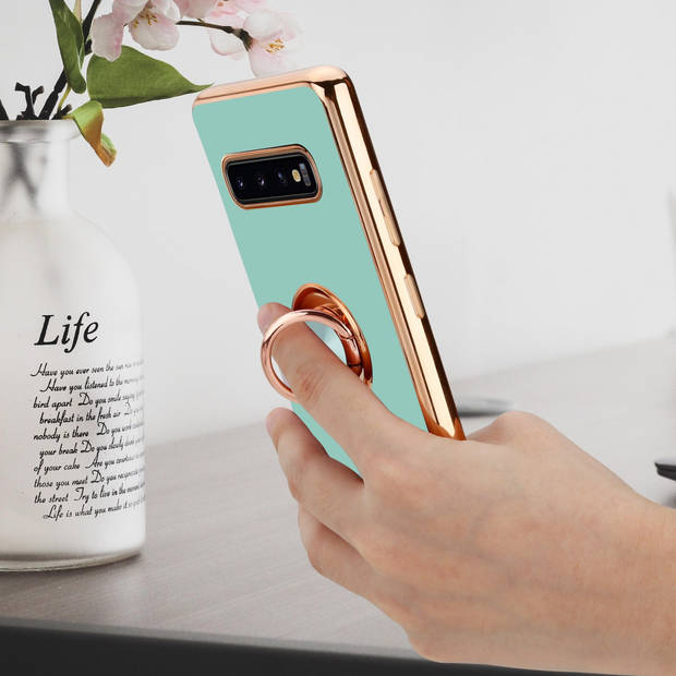 Cadorabo Hoesje geschikt voor Samsung Galaxy S10 PLUS in Glossy Turquoise - Goud - Beschermhoes Camerabescherming