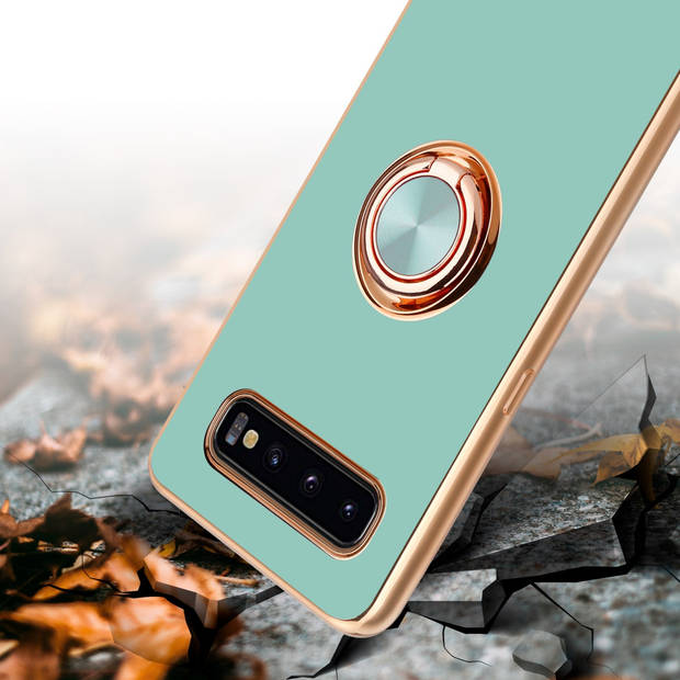 Cadorabo Hoesje geschikt voor Samsung Galaxy S10 4G in Glossy Turquoise - Goud - Beschermhoes Camerabescherming