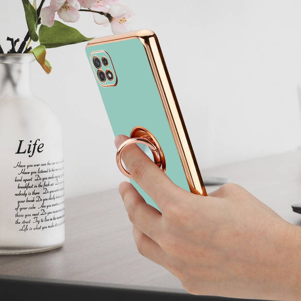 Cadorabo Hoesje geschikt voor Samsung Galaxy A22 5G in Glossy Turquoise - Goud - Beschermhoes Camerabescherming