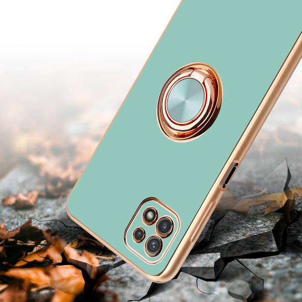 Cadorabo Hoesje geschikt voor Samsung Galaxy A22 5G in Glossy Turquoise - Goud - Beschermhoes Camerabescherming